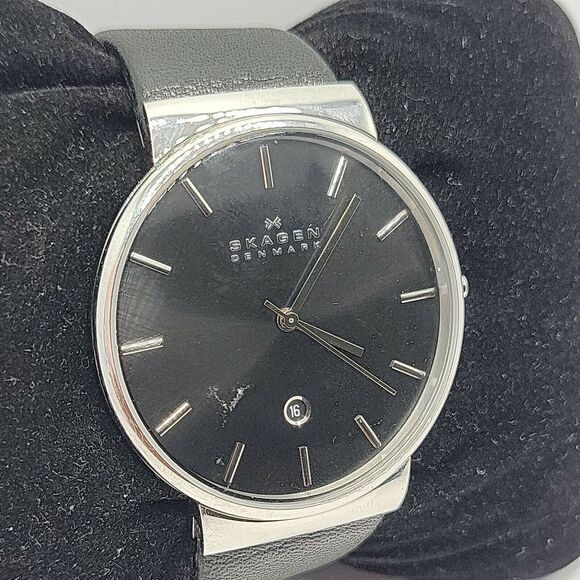 Skagen Ancher SKW6104 Men\'s Black Leather Analog Dial Quartz Wrist Watch AM578 main image 5